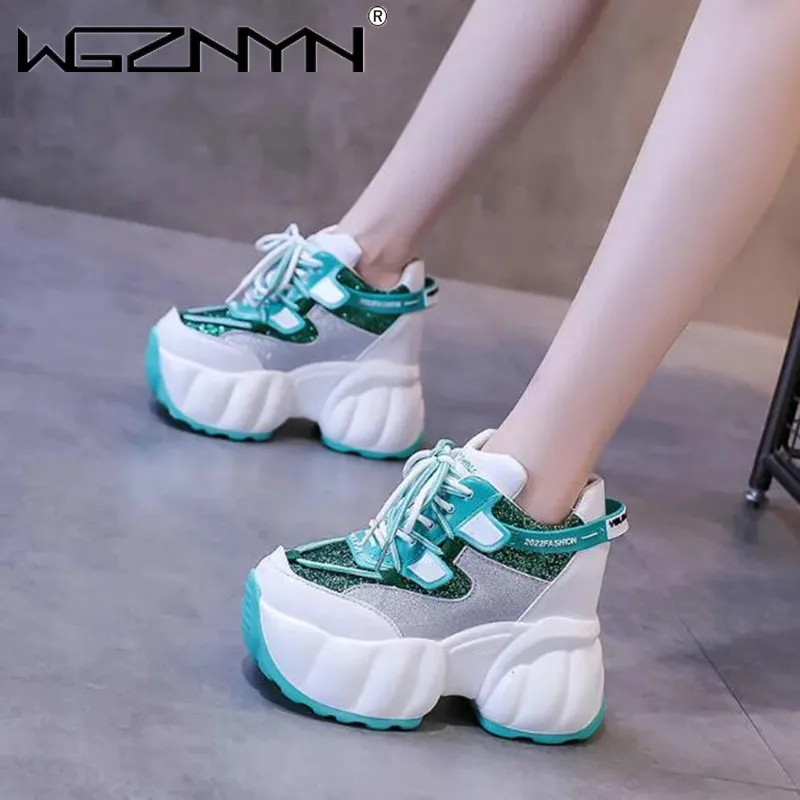 

New Women's Bling Chunky Sneakers Breathable Platform Sports Shoes Woman Lace Up Thick Bottom Casual Shoes 2024 Zapatillas Mujer