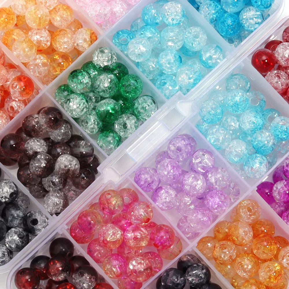 200pcs/box Cracked Acrylic Crystal Beads 8mm Colorful Round Loose Spacer Beads For DIY Jewelry Making Bracelet Necklace