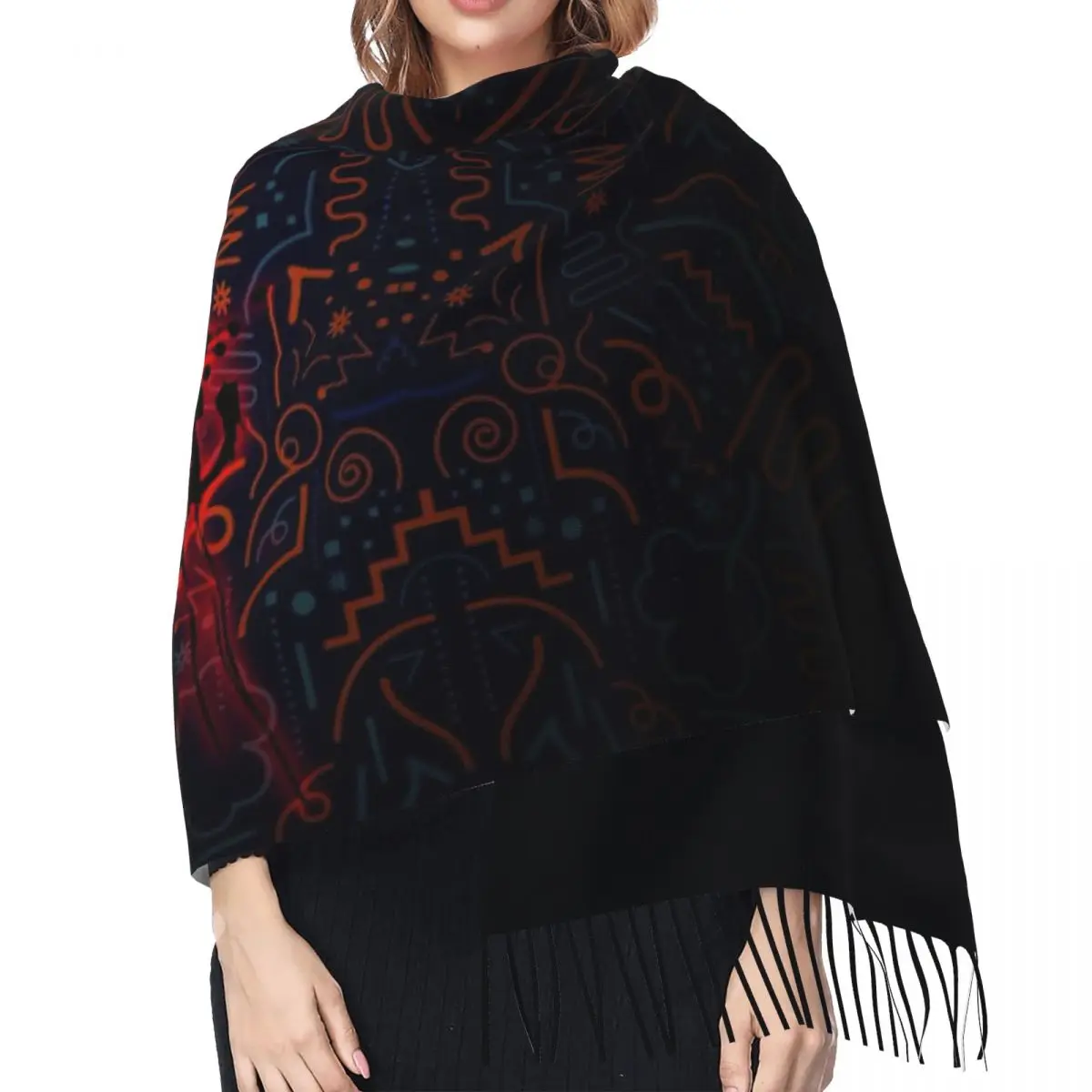 وشاح Asus Rog أوشحة شرابة للنساء شالات دافئة ناعمة ويلتف شال كبير للخريف والشتاء