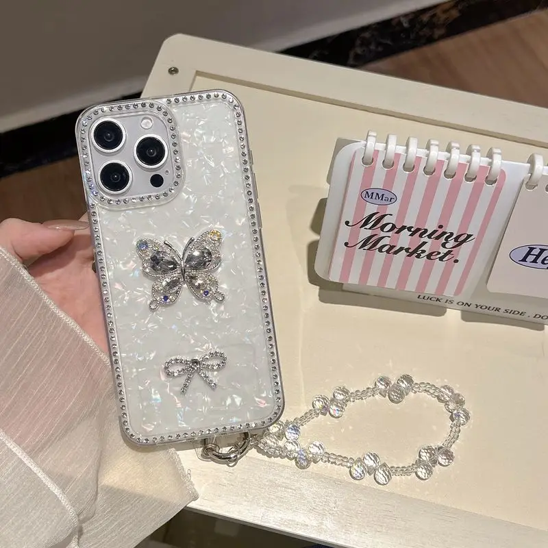 

Butterfly Diamond Chain Rope Phone Case For Samsung Galaxy M06 M16 M05 M34 M23 5G F34 F16 F06 F05 A06 A16 A26 A36 A56 5G Cover