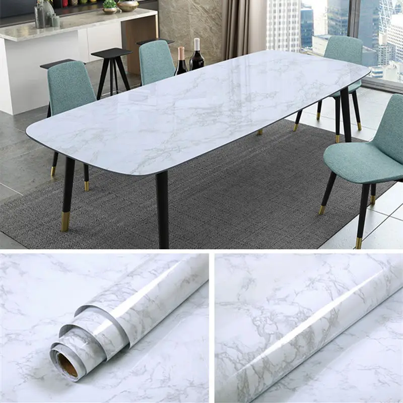 60/80cm Width Marble Wallpaper Contact Paper Waterproof Oil-proof Wall Stickers PVC Self Adhesive Kitchen Countertop Home Design