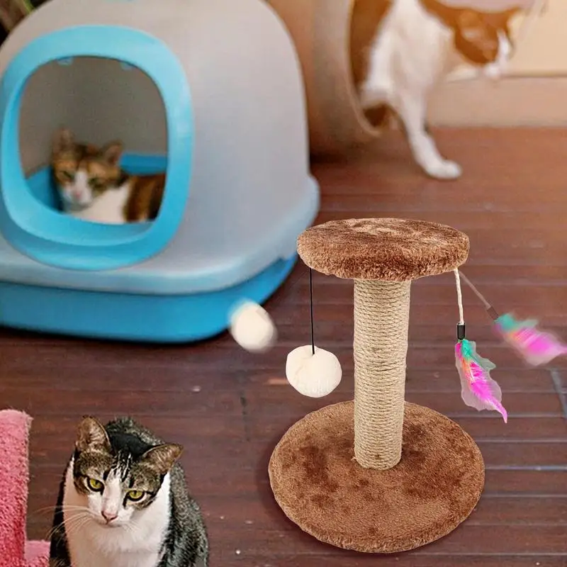 Sisal Cat Scratching Post Scratch Toy Post Tree Tower With Fluffy Balls And Feather Anti-scratch Sisal Scratch Posts For Kittens