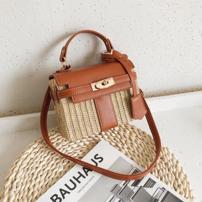 2022 Popular Straw Woven Women Handbags Women's Straw Knitted Retro Rattan Purse Beaded Shoulder Crossbody Holiday Beach Bags