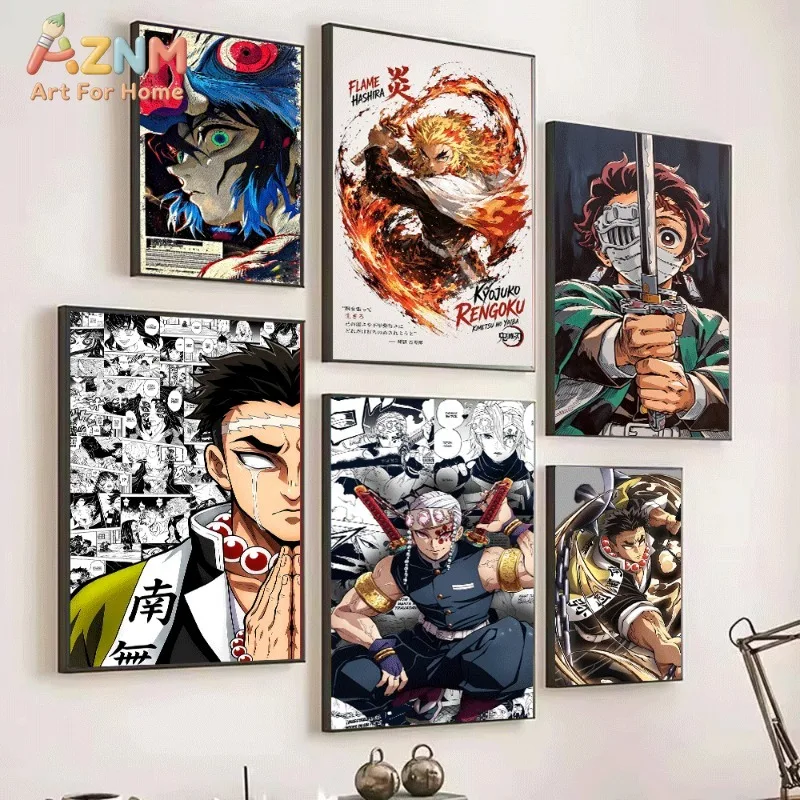 Demon Slayer Anime Canvas Wall Art Inosuke Rengoku Gyomei Tengen Poster Unframed Canvas Painting Home Manga Style Wall Decor Art