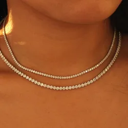 Cubic zirconia tennis necklace stainless steel bling Diamo tennis chain necklace simple dainty jewelry 2mm 3mm 4mm 5mm new in