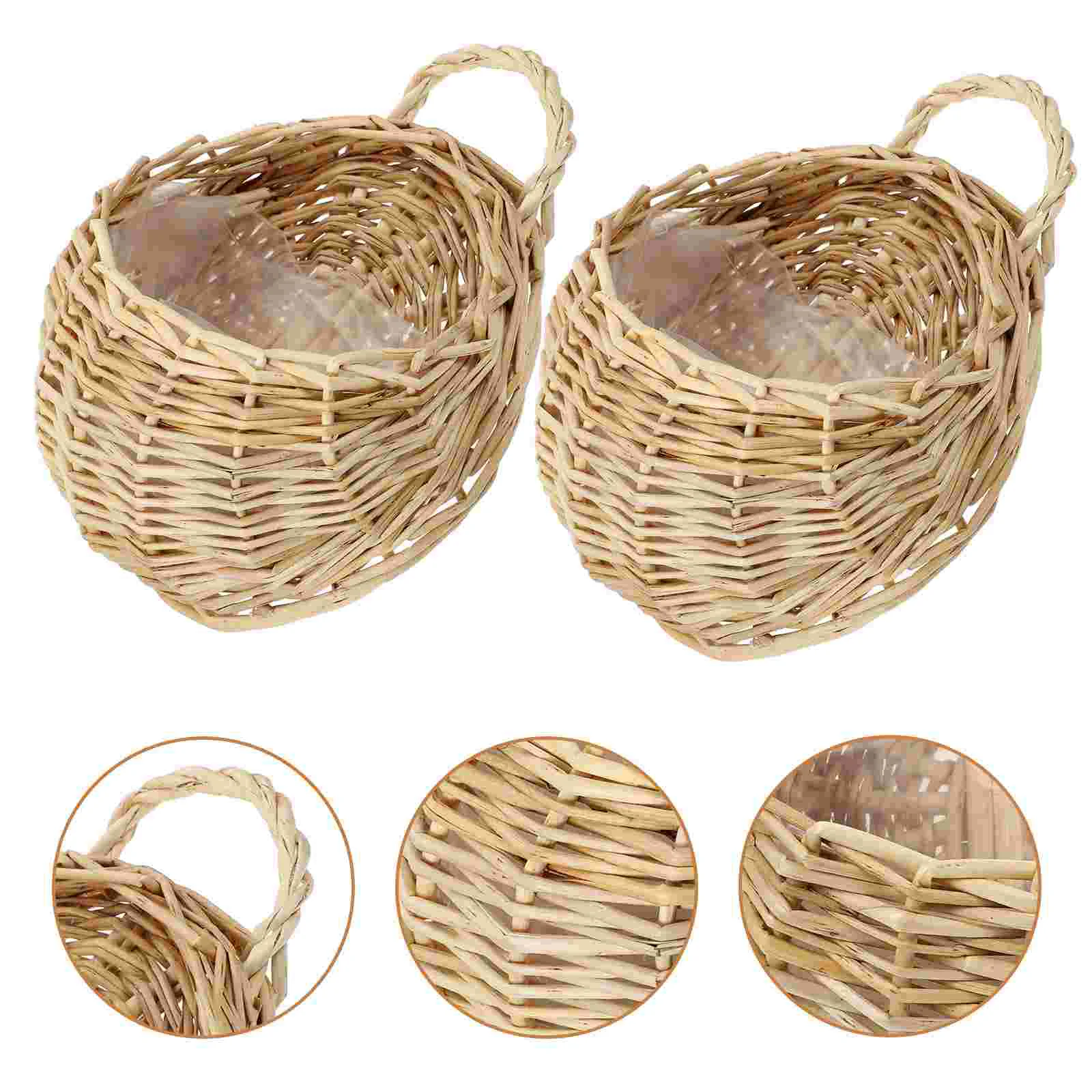 2 Pcs Wall Hanging Rattan Flower Basket for Woven Storage Kitchen Sundries Flowers Holder House Plants