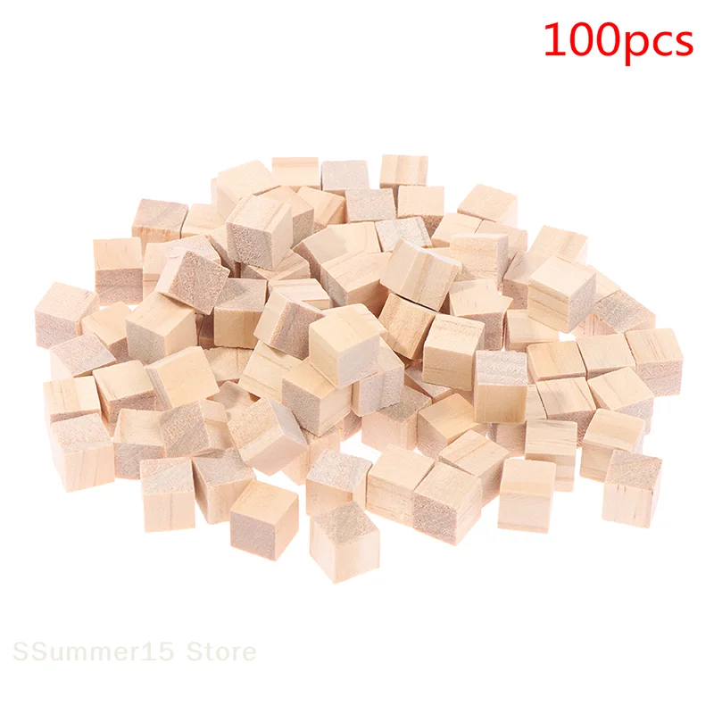 【R】100pcs Unfinished Blank Mini DIY Wooden Square Solid Cubes for Woodwork Craft