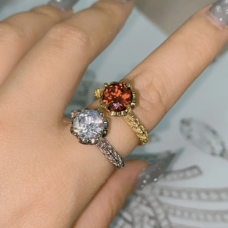 MDLFES Moiss1n สไตล์เพชร ยุโรปและอเมริกา คลาสสิก โกเมนสีแดง ซิรคอน ติโทก ไลฟ์ แฟชั่นเพชรเต็มวงใหม่