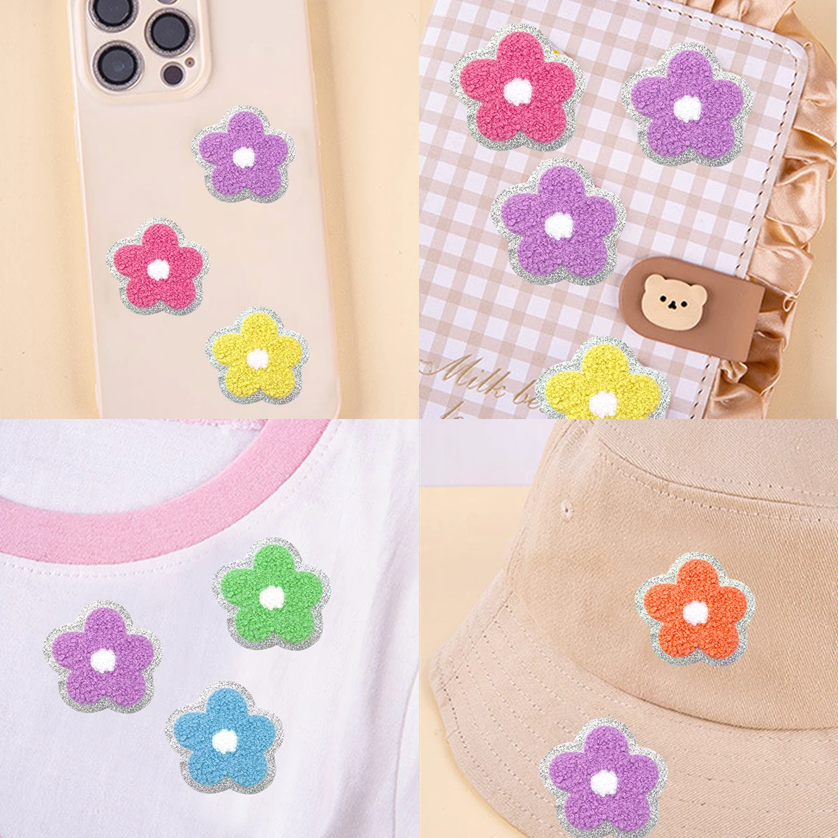 5-10Pcs/Lot Multi Shapes Wool Embroidery Patches Gold Glitter Edged Patches Iron On For DIY Crafts Sticker Bags Clothing Decor