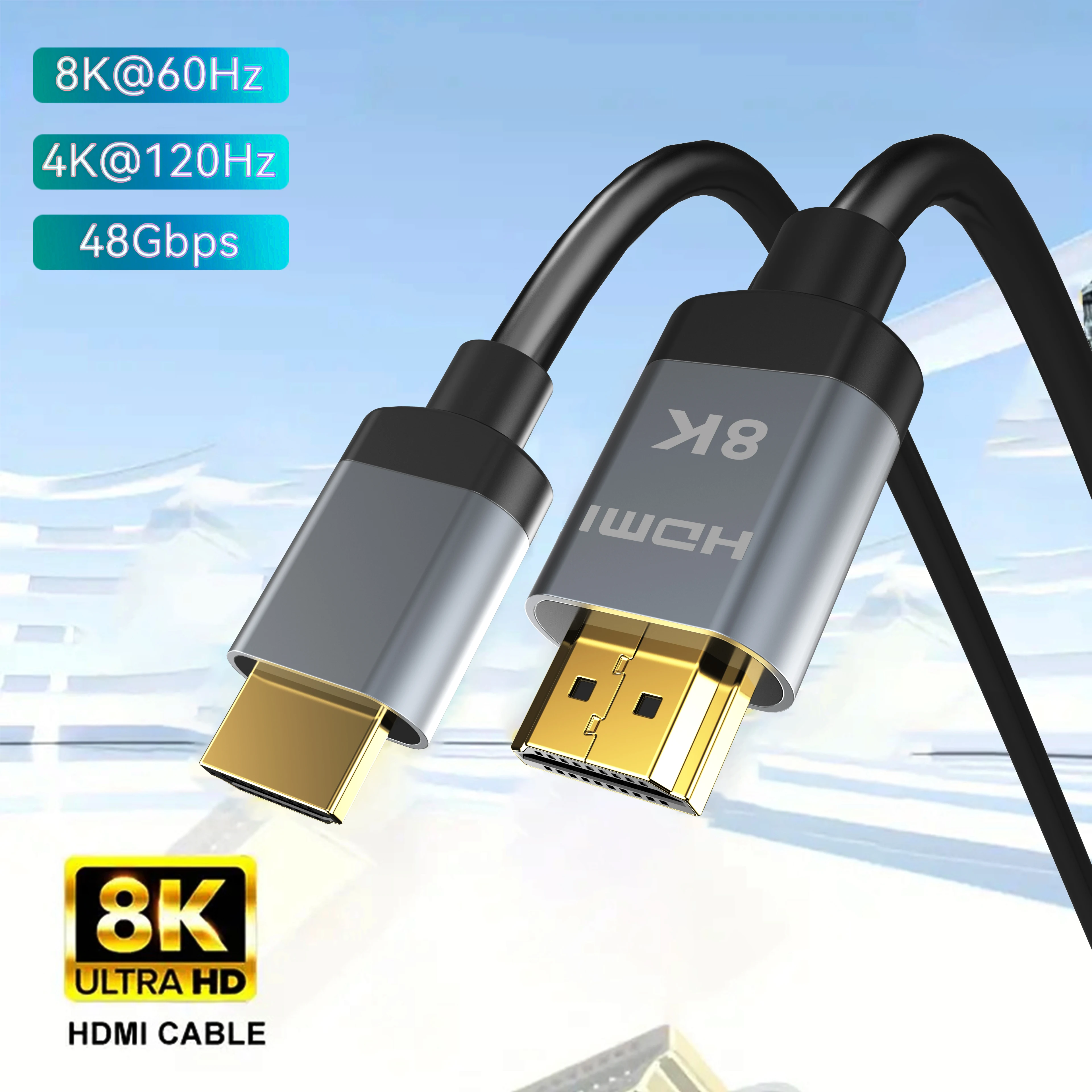 Кабели MIZIQIER длинные 8K HDMI 2,1, 48 Гбит/с, высокоскоростная оплетка раньше 120 Гц 8K @ 60 Гц, совместимы с Roku TV/PS5/PS4/RTX 3080 3090