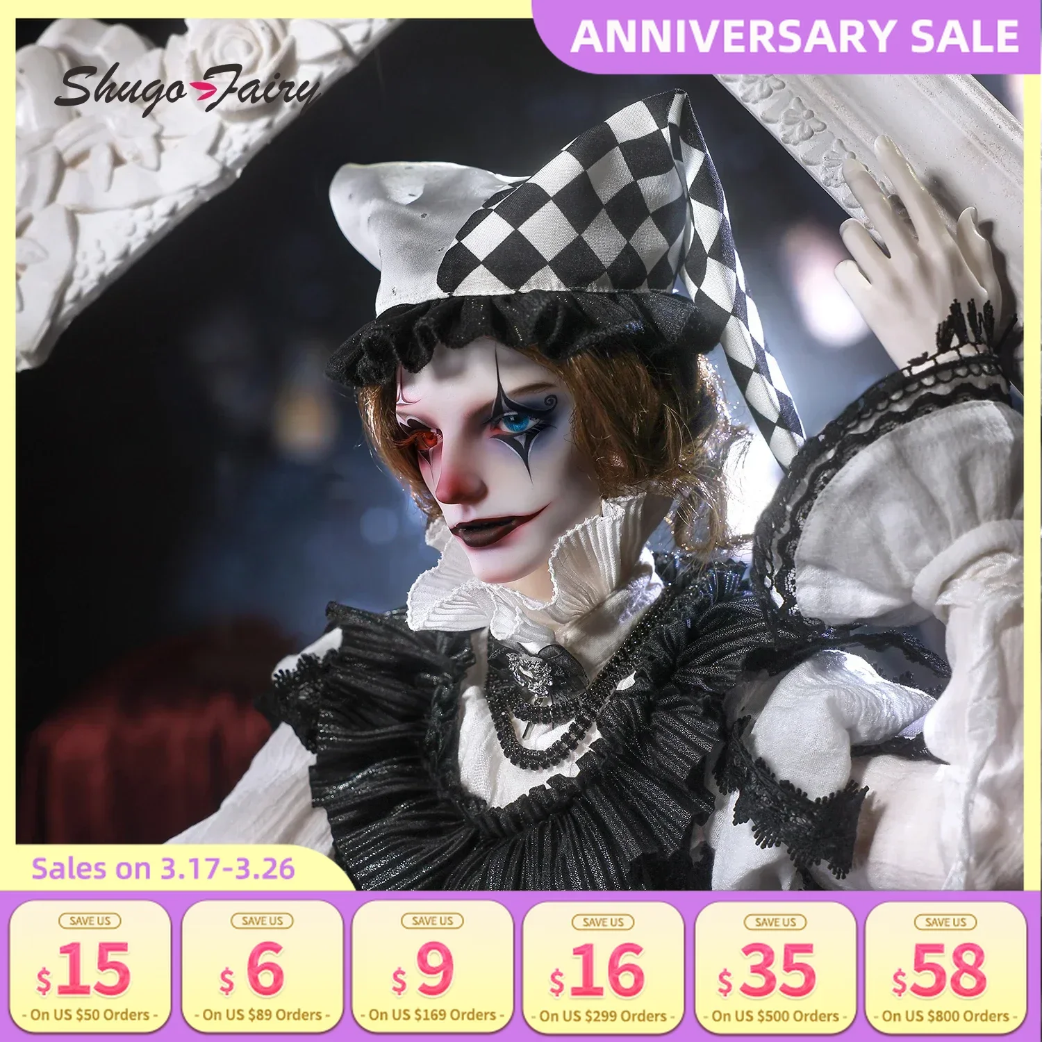 Shugafairy Hector Bjd Doll 1/3 Magician Clown Circus Show Grotesque Style Art Figure Dolls Male 1/3 Bjd Clothes Action Figure