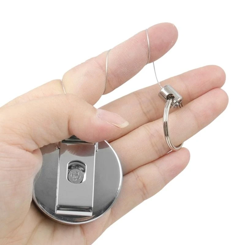 Retractable ID-Badge Holder Reel,Metal Carabiner Keychain with Pen Cover K92C