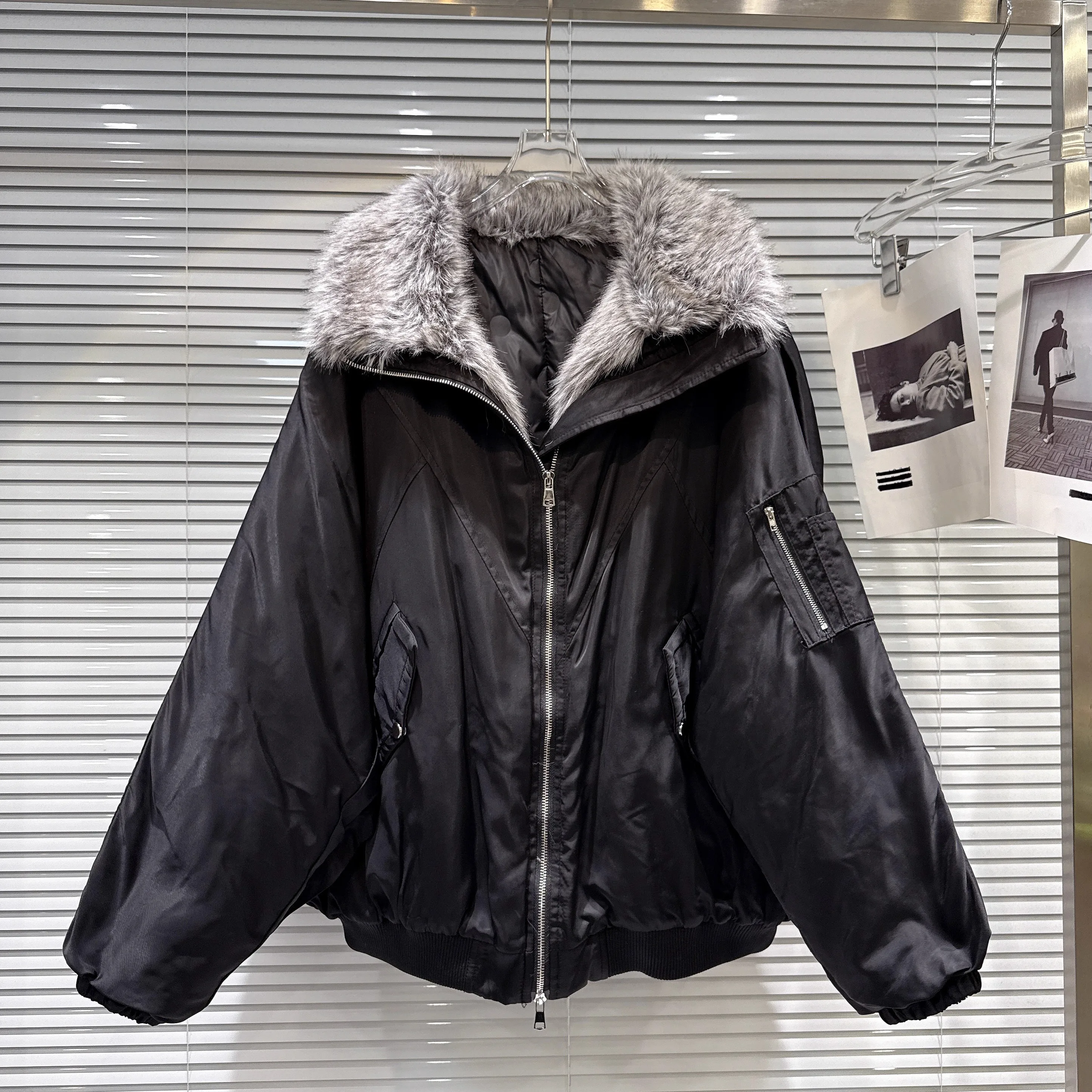 

Trendy American Sle Spicy Girl Loose Fit Warm Cotton Jaet Collar Turn-down Coat for Women Winter New Arrival