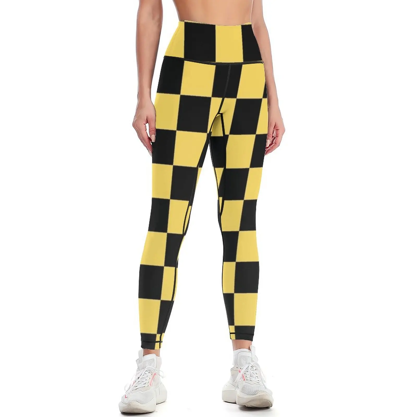 Black and Yellow Checkered Leggings Women sportwear gym's sportswear Womens Leggings