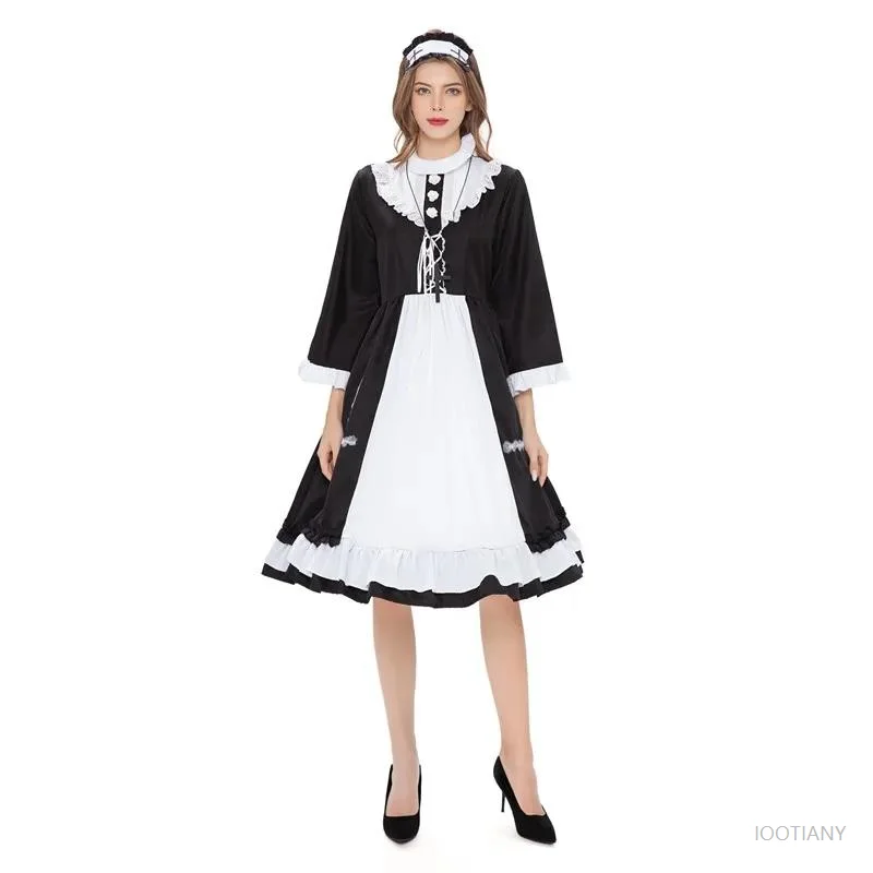 

Halloween Purim Monastery Christian Cross Church Religious Sister Nun Godmother Costume Cute Lolita Maid Cosplay Costume Dress