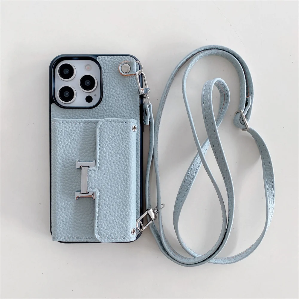 

Fashion leather card bag stand case for iPhone 11 12 13 14 plus 15 16 promax mini with card slot wallet shoulder strap cover