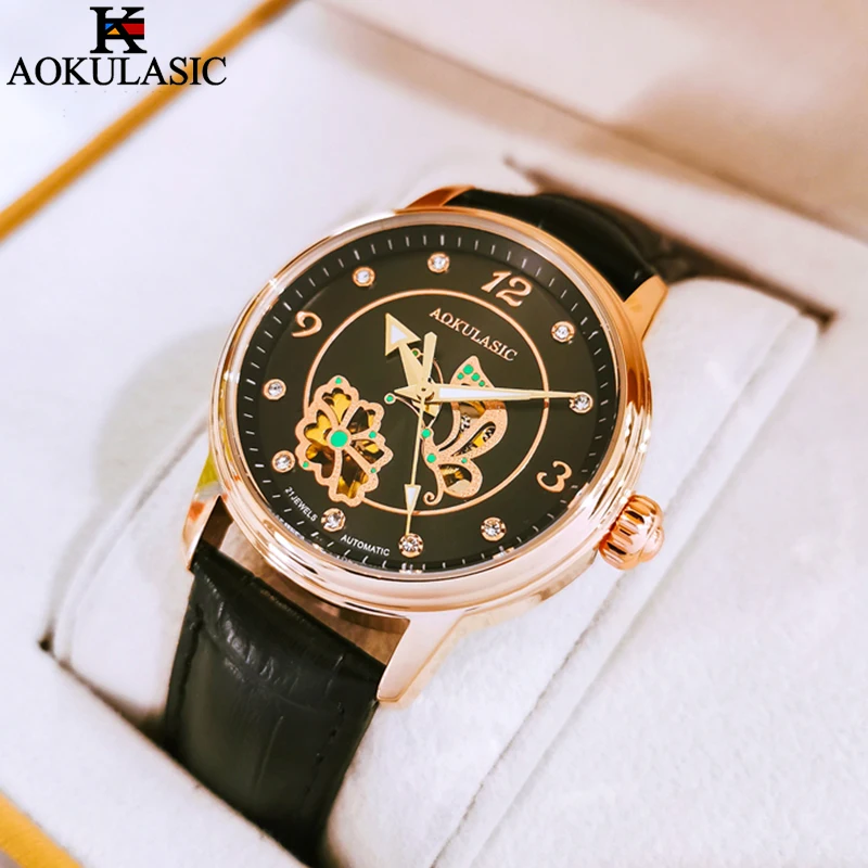 AOKULASIC Women Automatic Mechanical Watches Elegant Casual Waterproof Clock Watches Luxury High Quality Business Ladies Watches