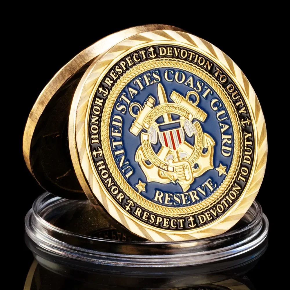 United States Coast Guard Souvenir Coin Semper Paratus USCG Core Values Challenge Coin Veteran Gold Plated Commemorative Coin