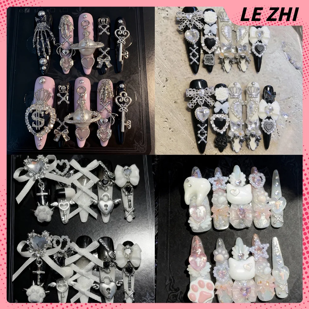 Y2K Gothic Japanischer Mädchenhafter Stil Krone Kreuz Liebe Diamant Nagel-Aufkleber 3D Schleife Katzenpfote Stern Perle Spitze Nagelkunst Party Sticker