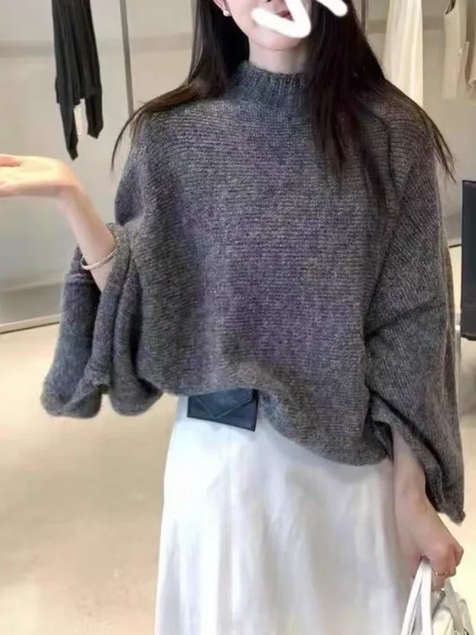 een Loose Batwing Sve Knitwear Women's Autumn Winter High Collar Slimming Top Warm Cozy Long Sve Crew Ne Sweater