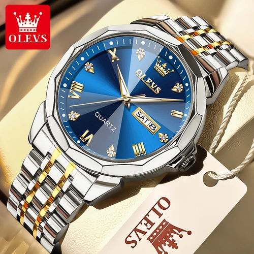 Imagen 2 del producto OLEVS 9931 Reloj deportivo con calendario de acero inoxidable resistente al agua para Hombre, relojes de pulsera de cuarzo luminosos de lujo para Hombre, Reloj para Hombre