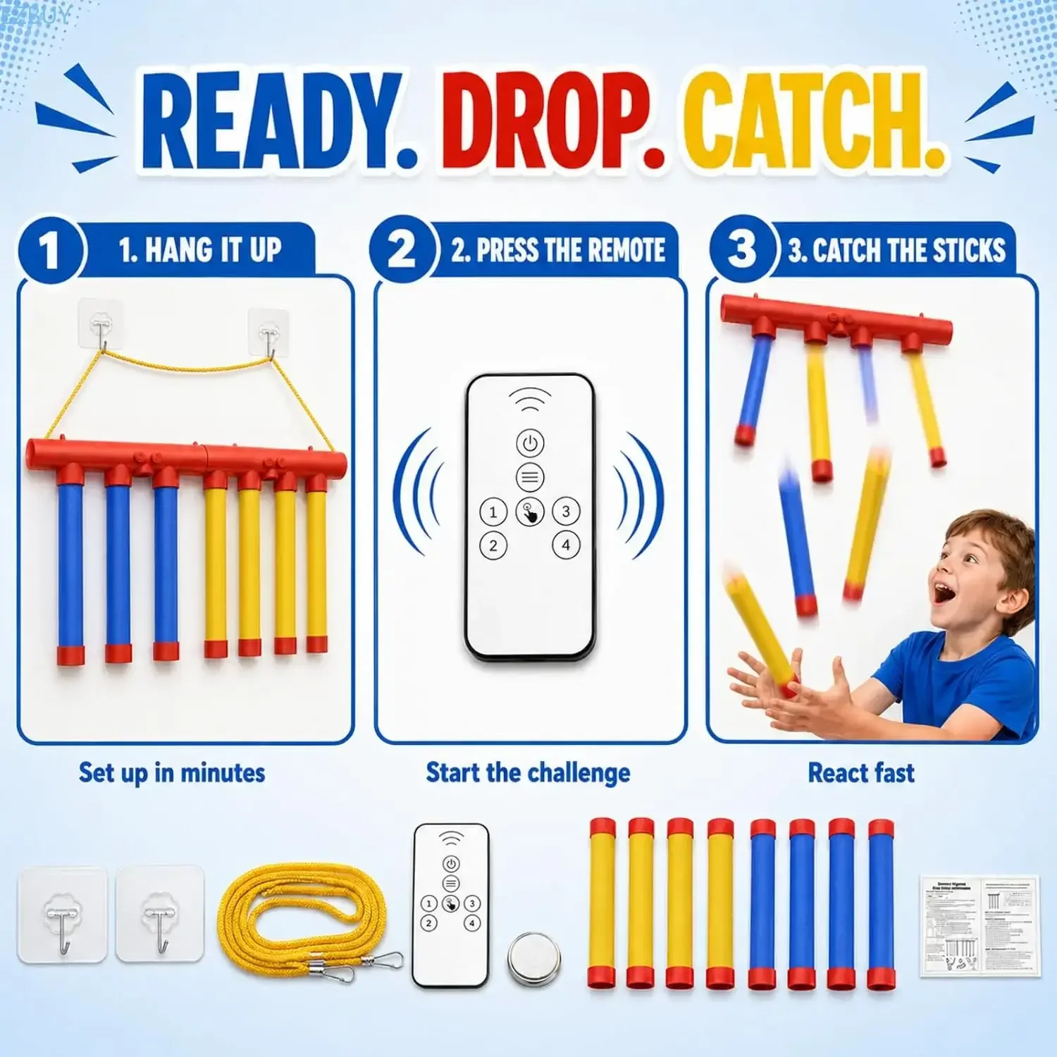 Reflex Drop Sticks Challenge, Reflex Game , Hand-Eye Coordination Training, Reflex Drop Sticks Game for Solo and Dual Play