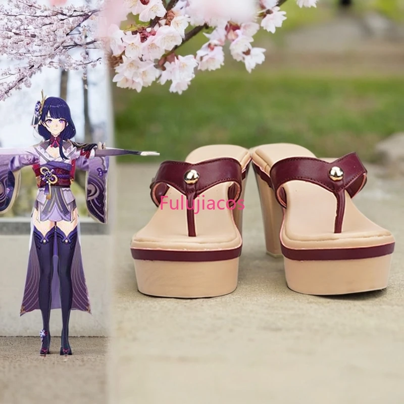 Fulujiacos Genshin Impact Raiden Shogun zapatos de Cosplay Anime estilo chino Halloween para mujeres juego Beelzebul accesorios de juego de rol