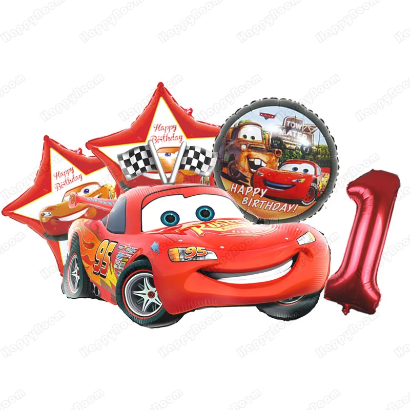 漫画風ライトニングカーテーマのフォイルバルーンセット、数字1 - Lighting Mcqueen Birthday Decor のレビューと価格