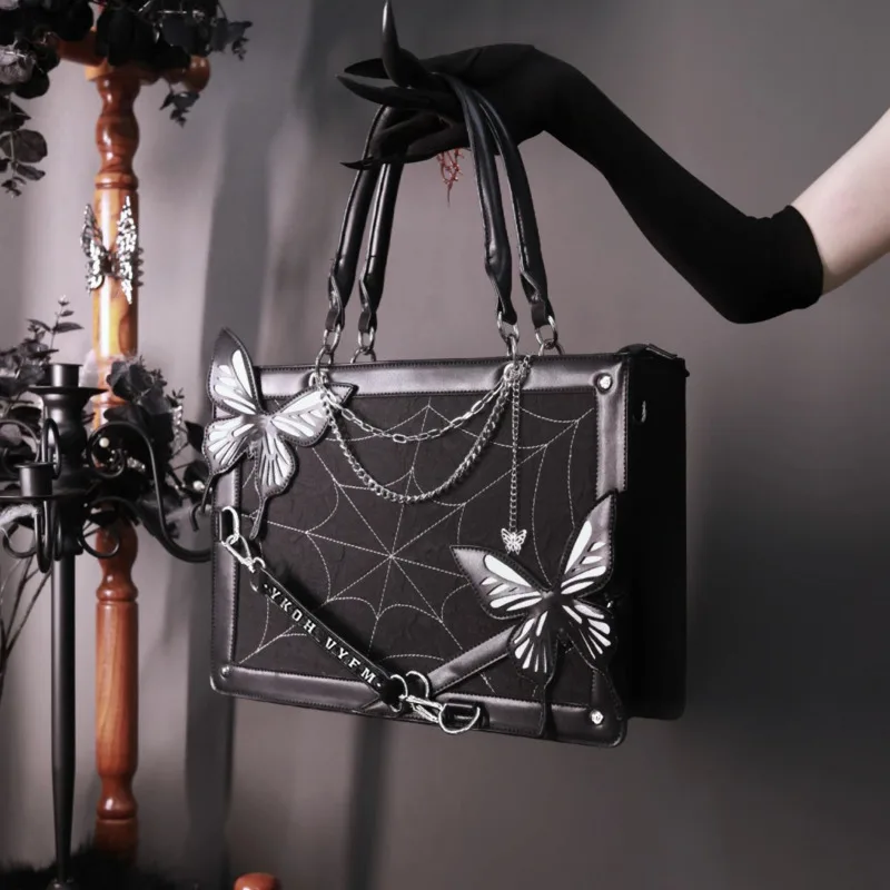 人気の Y2K ラビリンス蝶クモの巣レターチェーンハンドバッグ DIY 透明ロリータローズゴシックトートファッションショルダーバッグ