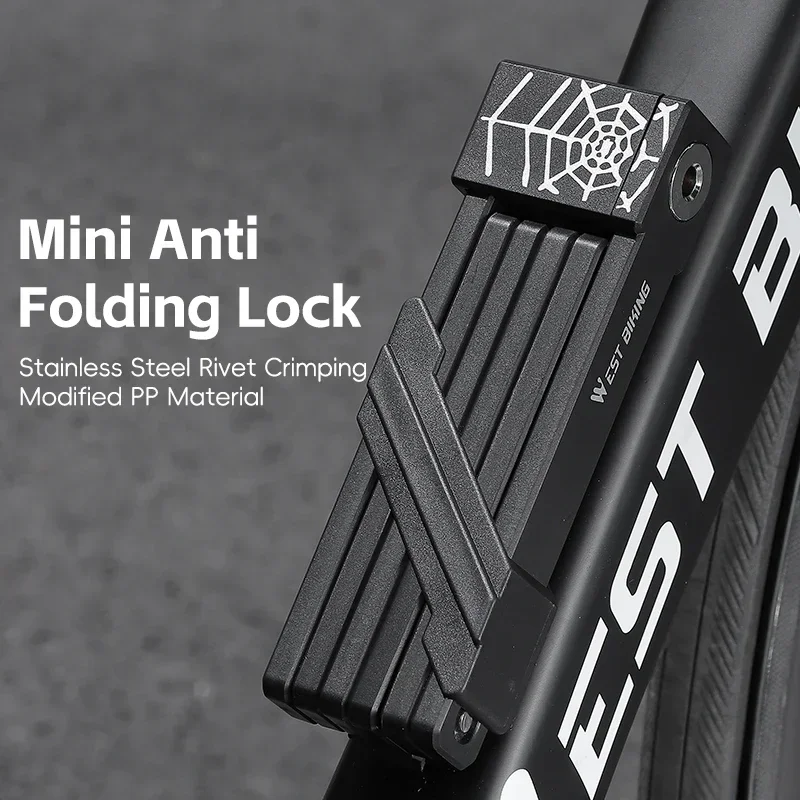 WEST BIKING Portable Folding Lock With 2 Keys Cobweb Pattern Anti-Theft Bicycle Foldable Lock MTB Road Bike Accessories