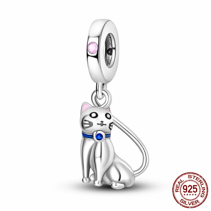 

S925 sterling silver upward-looking cat charm bead paired with an original bracelet – a perfect DIY jewelry gift for women.