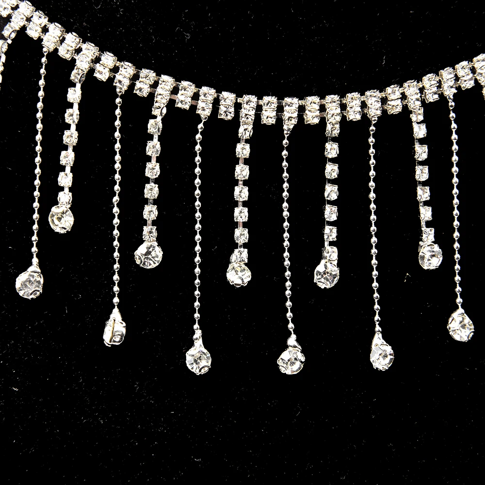 Bright Double Row Irregular Rhinestone Tassel Chain Crystal Fringe Trim Claw Trim For Wedding Dress Clothes Shoe Decoration