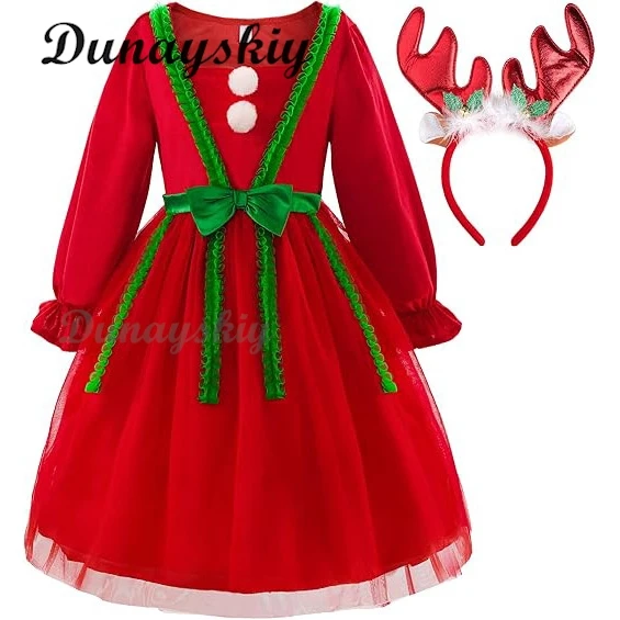 Elf Party Christmas Cosplay Costumes Elf Ear Role Play Set Xmas Hat Dress and Shoes Covers Stockings Kids Suit Customized