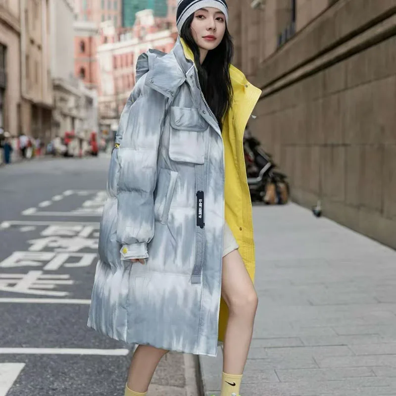 Chaqueta de plumón degradada para mujer, ropa de calle larga con capucha, chaqueta de plumón, abrigo de invierno súper caliente, Parka holgada coreana