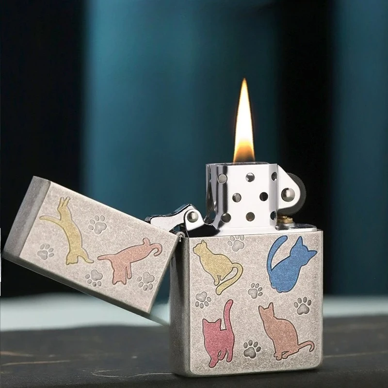 

ZORRO Antique Silver Kitten Kerosine Lighter, Double-sided Carving, Gift for Boyfriend, Customized Model