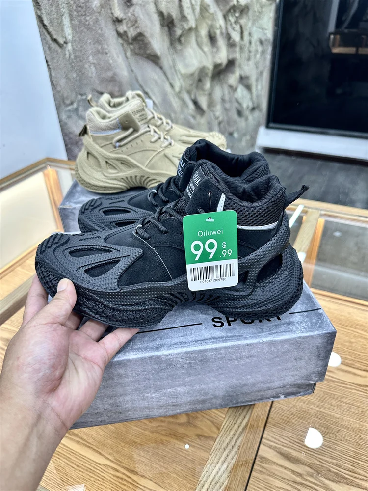 Comfortable Tactical High-Top Men's Outdoor Sports Casual Shoes Breathable Versatile Autumn Season Low Cut Wave Pattern Rubbe...