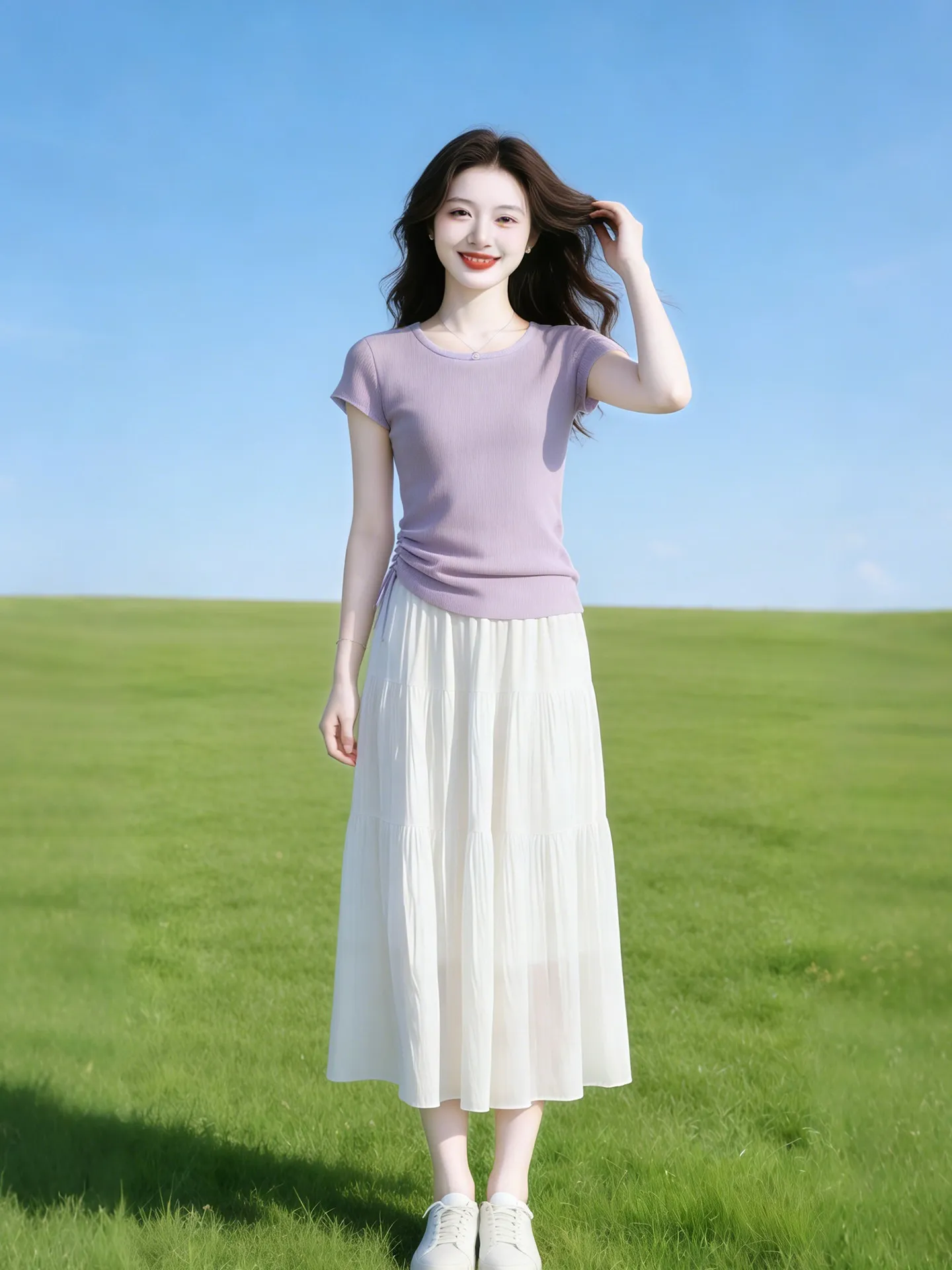 

Summer New Korean Style Knitted Short Sleeve T-Shirt High Waist Skirt Two-Piece Set Women's Color Fashion Ensemble