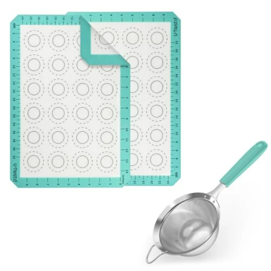 

UTaste 446F Жаростойкий силиконовый коврик для выпечки Macaron, набор из 2 и 18, 8, нержавеющая сталь, 4,73 дюйма, средняя мелкая сетка