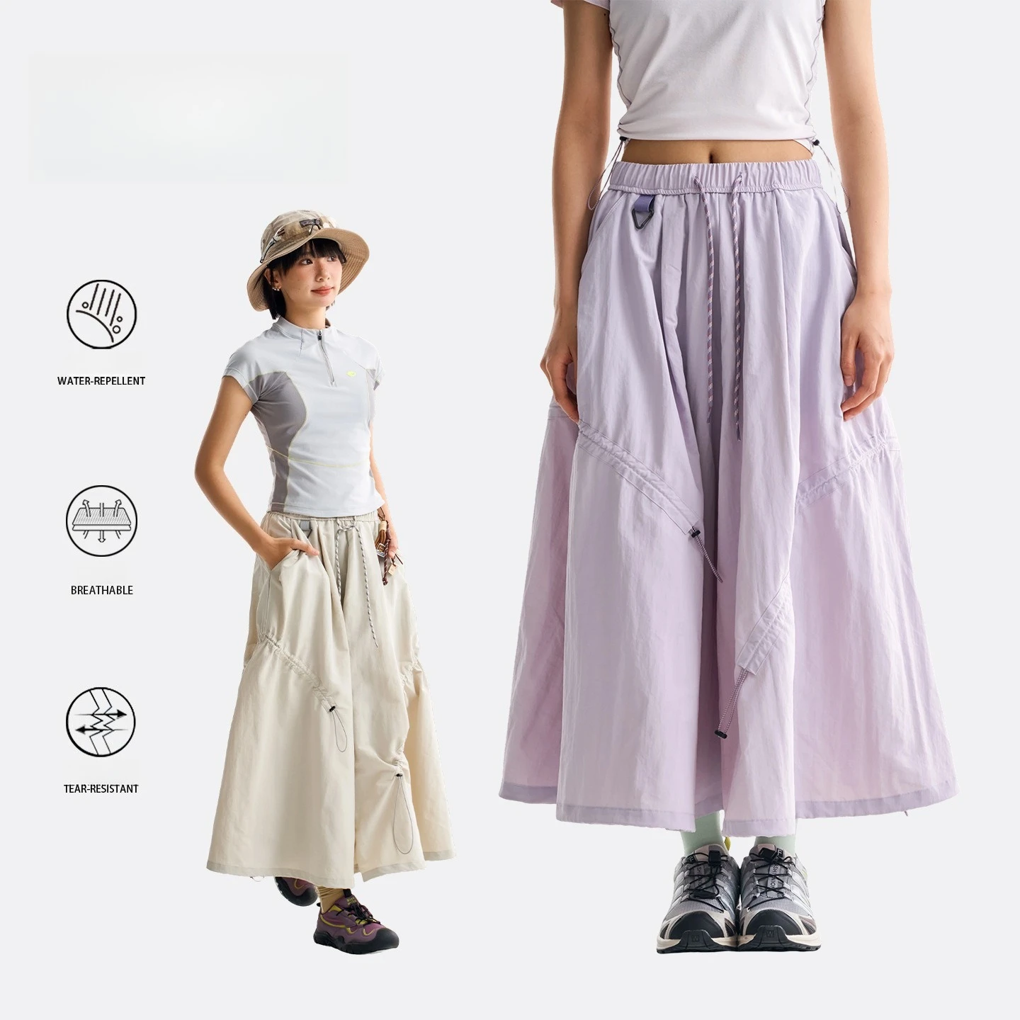 

Women Multi-Functional Tech Pants Convertible Hem Back Carry Handle Lightweight Water-Resistant Urban Outdoor Elastic Waistband.