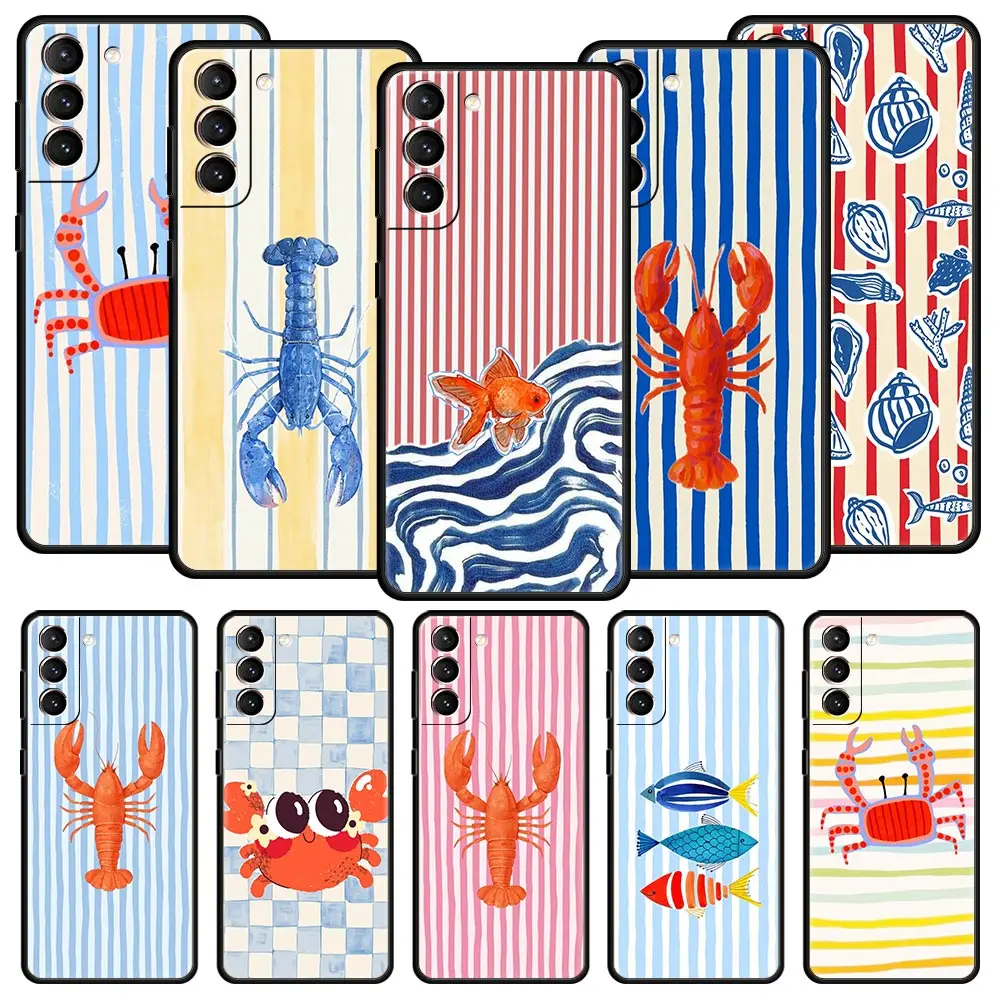 Colorful Crab Lobster Striped Phone Case For Samsung Galaxy S26 S25 FE S24 S23 S22 S21 Ultra S20 5G S10E Plus Protect Cover