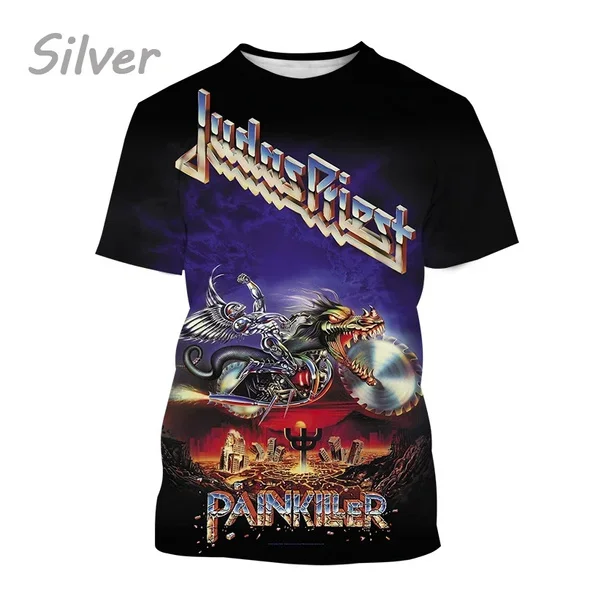 Summer Casual Top Short Sleeve Metal Judas Priest Band 3D T-shirt Round Neck T-shirt