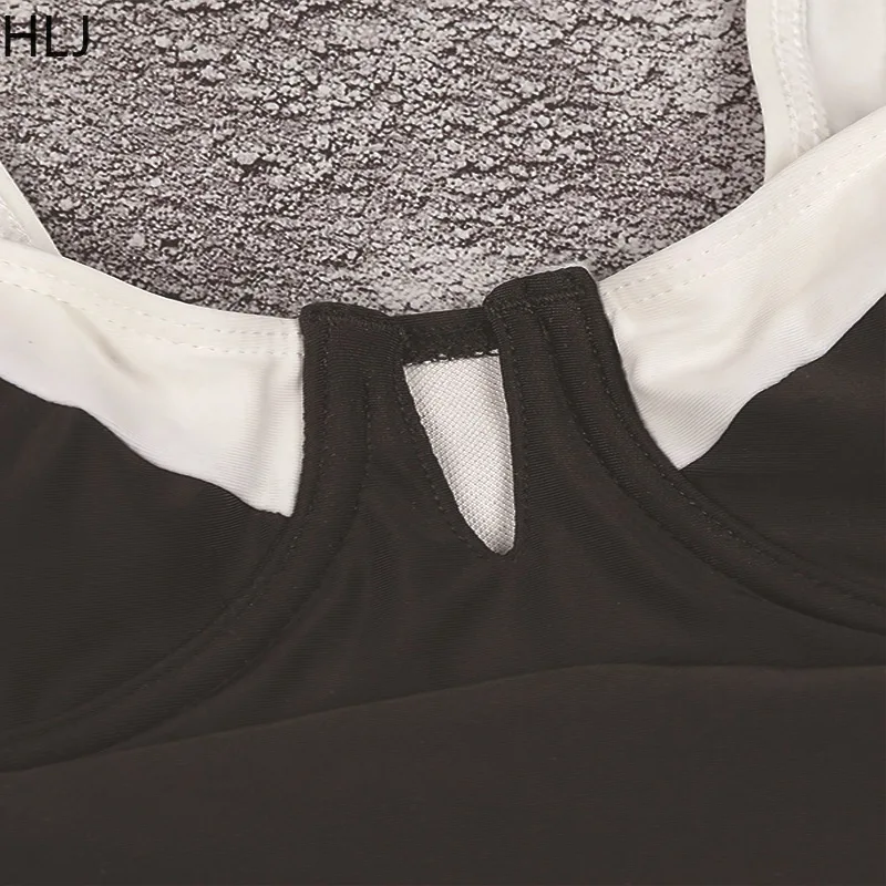 HLJ Sexy Solid Patchwork Bodycon One Piece Bodysuits Women Spaghetti Strap V Neck Sleeveless Backless Rompers Fashion Overalls