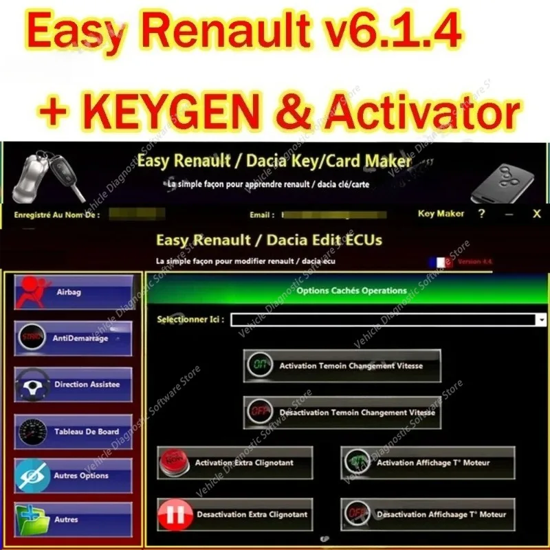 for Renault  ECU Programmer Clear Crash Airbag Card Keys UCH Cleaner Easy Renault 6.1.4 Software WORK with OBDLink  Renolink