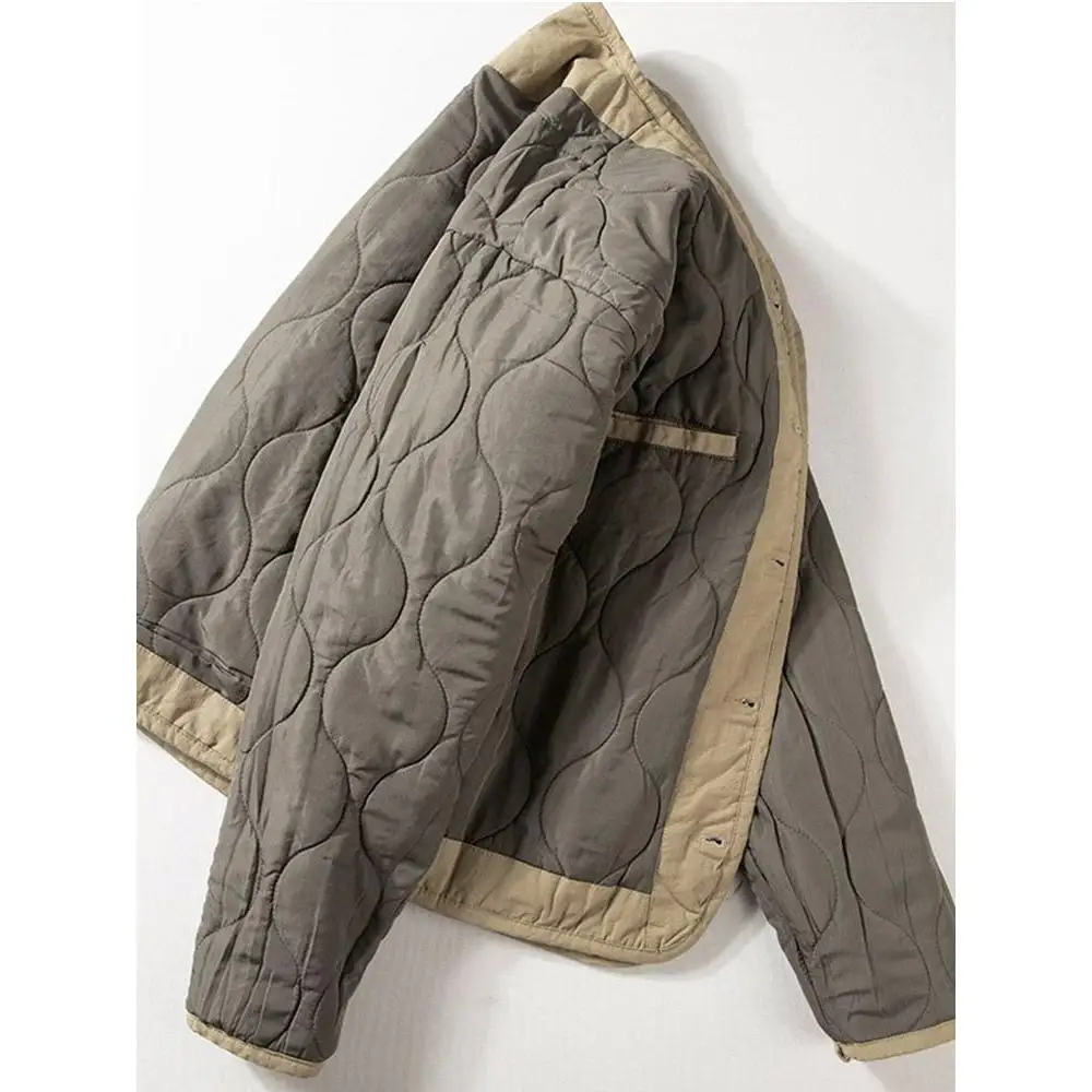 

Men's Casual Cotton Jaet Autumn Winter Polyester Fiber Fill Warmth No Collar Vintage Sle Faionable Pure Color Streetwear