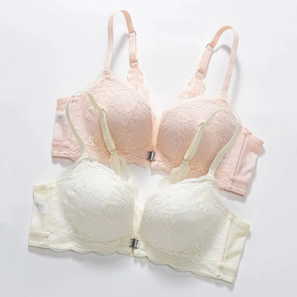 

Lace Lingerie Wireless Deep V Bra Close-fitting Shockproof Push Up Underwear Anti-sagging Front Buckle Brassiere for Women