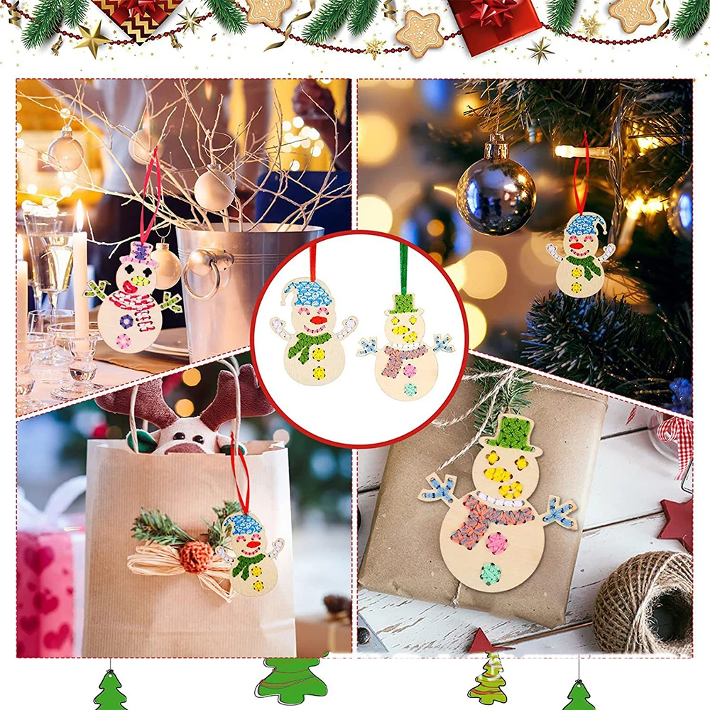 

42pcs/set Snowman Wooden Cross Stitch Kit Embroidery Art Pendants Cross Stitching Keyrings for Home Decoration Supplies