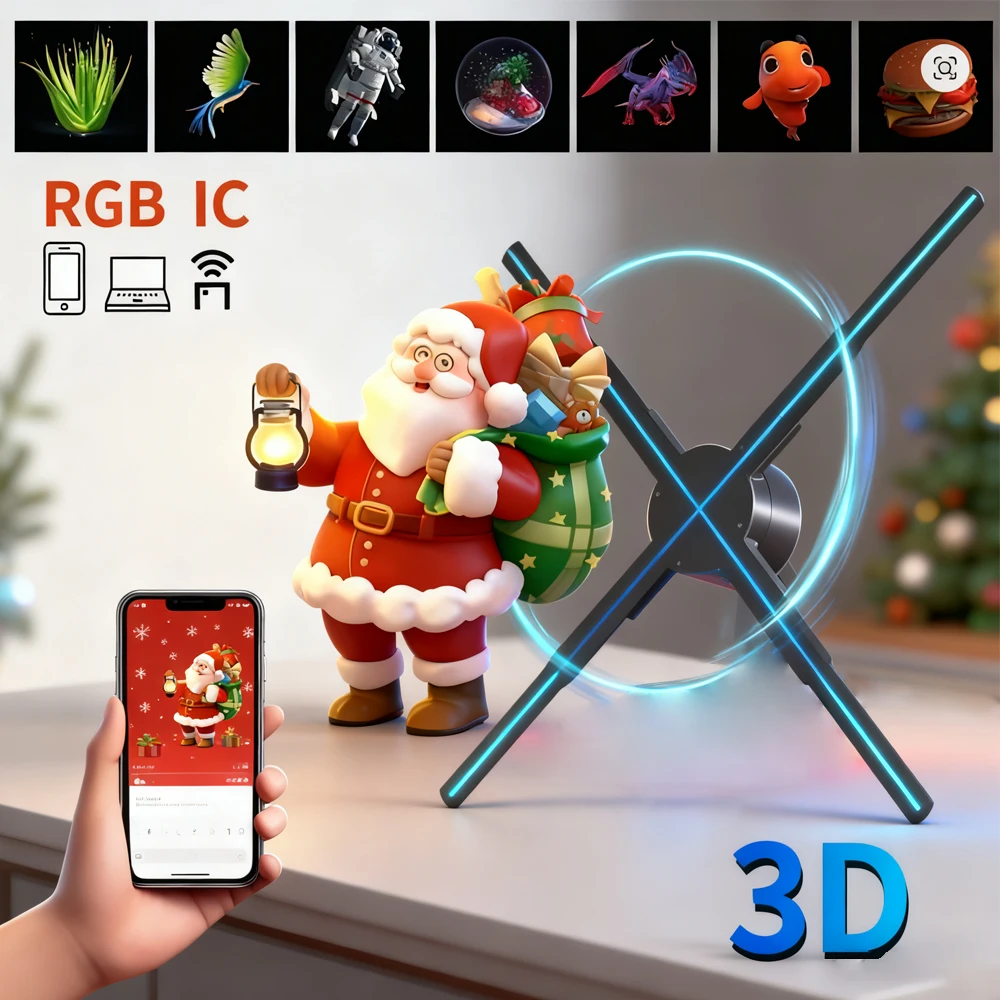 

3D голографическая реклама, проекция света, приложение, подключенное подвесное стереоскопическое изображение для Хэллоуина, Рождества, праздника, лампы настроения