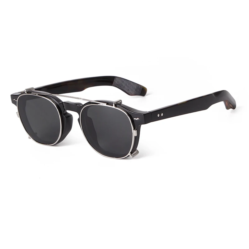 Vintage Niet Steampunk Clip auf Sonnenbrille Frauen Männer Klassische Quadratische Abnehmbare Flip Polarisierte Linse Sonnenbrille Gafas De Sol UV400 – Detail 7