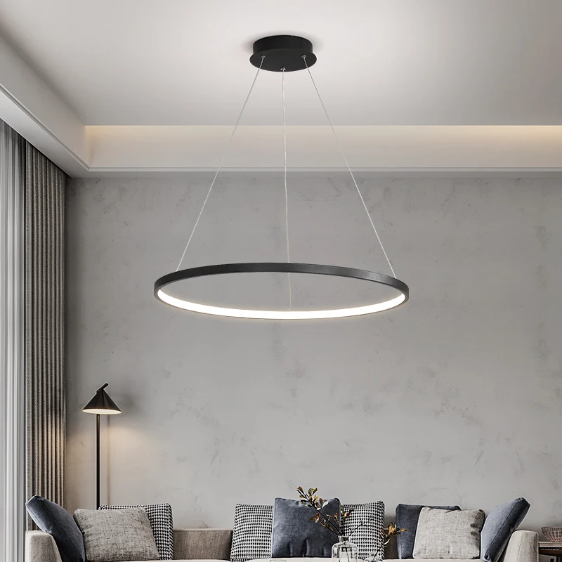 Modern Round Led Pendant Light For Living Room Restaurant Kitchen Black/White Chandelier Indoors Minimalist Decoration Lamps