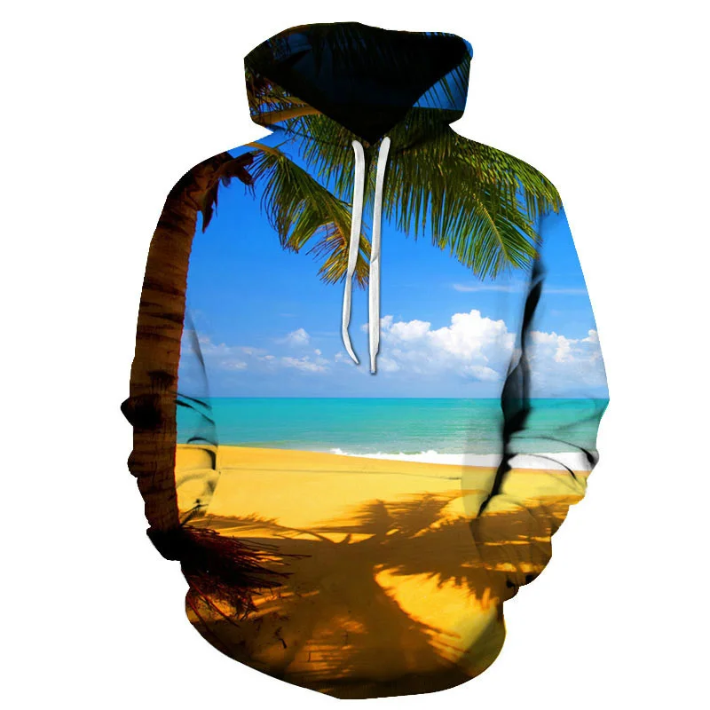 New 3D Beach View Printing Hoodies For Men Natural Landscape Graphic Pullovers Kid Fashion Funny Hawaiian Hooded Sweatshirts Top